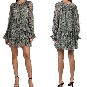 CINQ A SEPT Janelle Smocked Tiered Ruffle Swirl Print Dress